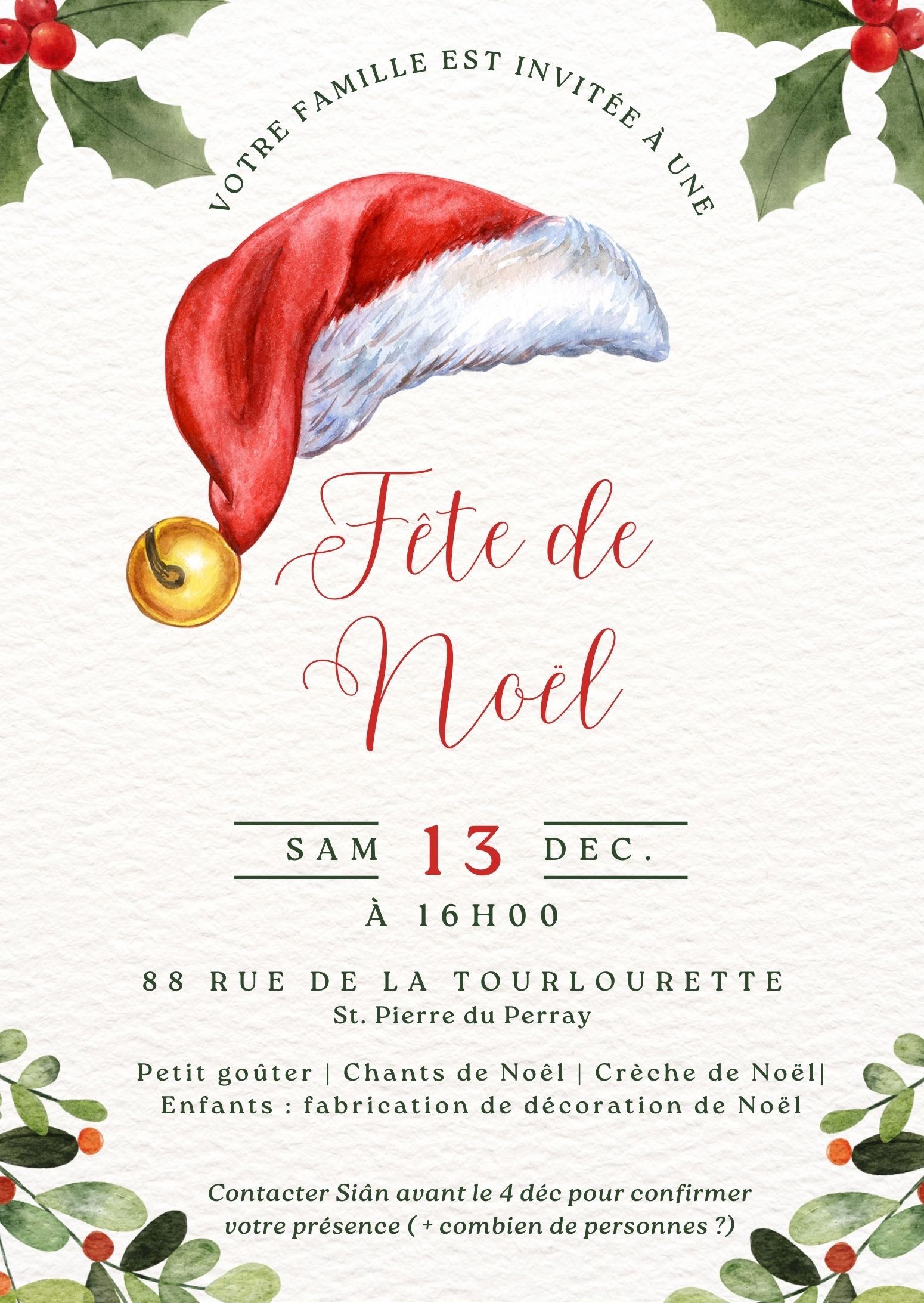 Red Watercolor Christmas Party Invitation